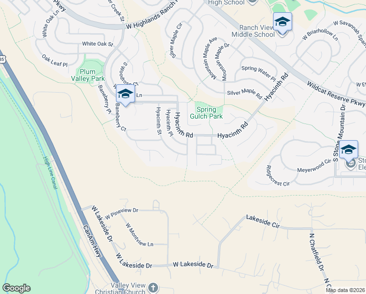 map of restaurants, bars, coffee shops, grocery stores, and more near 10578 Hyacinth Lane in Littleton