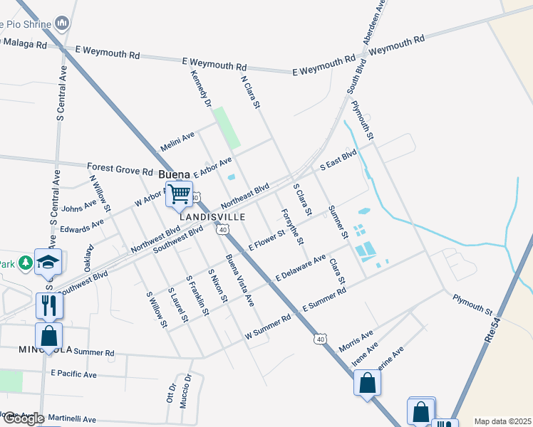 map of restaurants, bars, coffee shops, grocery stores, and more near 105 Bache Drive in Buena