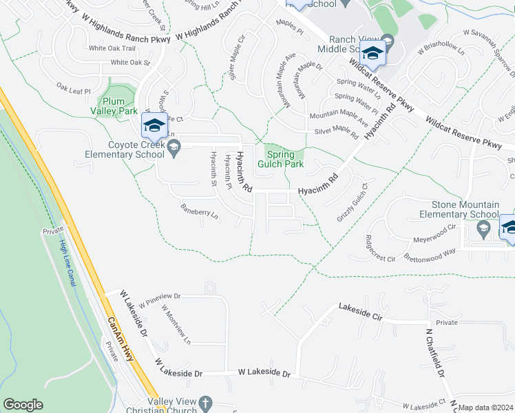 map of restaurants, bars, coffee shops, grocery stores, and more near 10556 Hyacinth Lane in Littleton