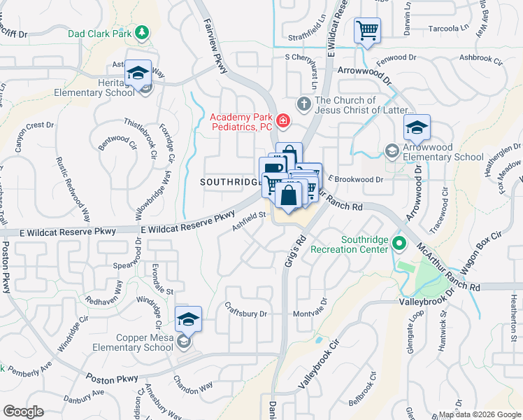 map of restaurants, bars, coffee shops, grocery stores, and more near 17c Graymont Lane in Highlands Ranch