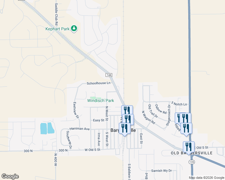 map of restaurants, bars, coffee shops, grocery stores, and more near 47 North Street in Bargersville