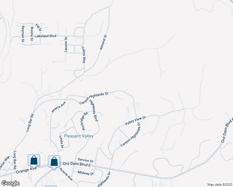 map of restaurants, bars, coffee shops, grocery stores, and more near 305 Canyon Highlands Drive in Oroville