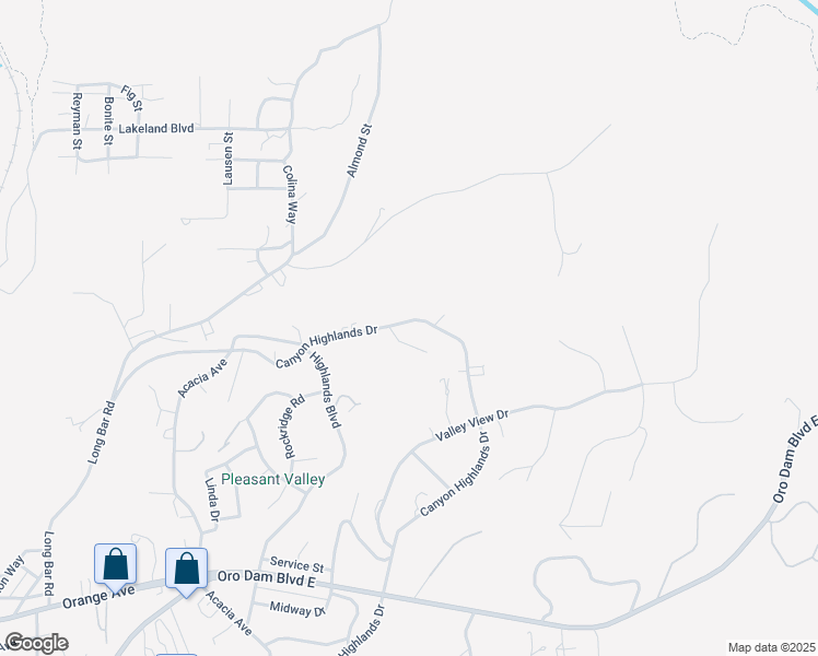 map of restaurants, bars, coffee shops, grocery stores, and more near 305 Canyon Highlands Drive in Oroville