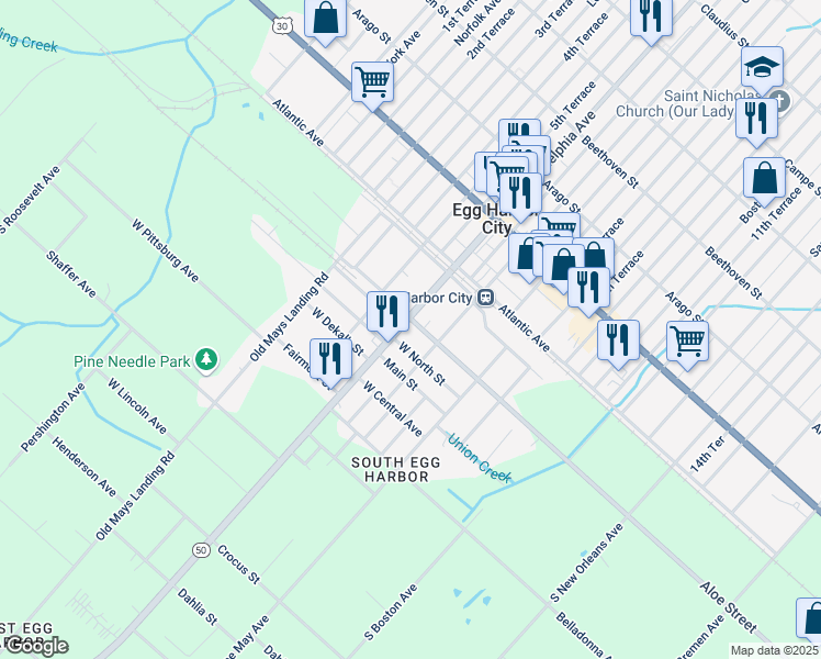 map of restaurants, bars, coffee shops, grocery stores, and more near 500 South Philadelphia Avenue in Egg Harbor City