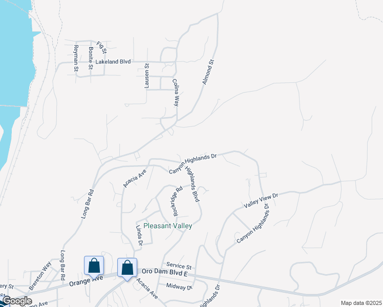 map of restaurants, bars, coffee shops, grocery stores, and more near 336 Canyon Highlands Drive in Oroville