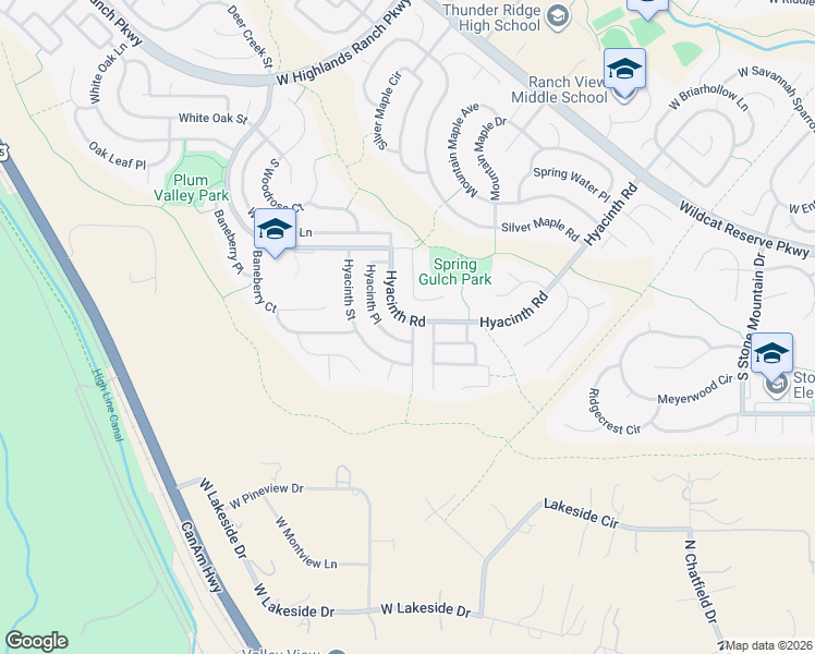 map of restaurants, bars, coffee shops, grocery stores, and more near 10473 Holly Hock Court in Littleton