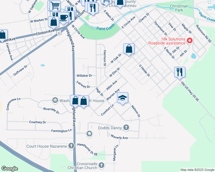 map of restaurants, bars, coffee shops, grocery stores, and more near 442 Albin Avenue in Washington Court House
