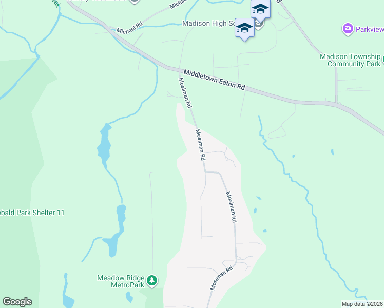 map of restaurants, bars, coffee shops, grocery stores, and more near 5493 Mosiman Road in Middletown