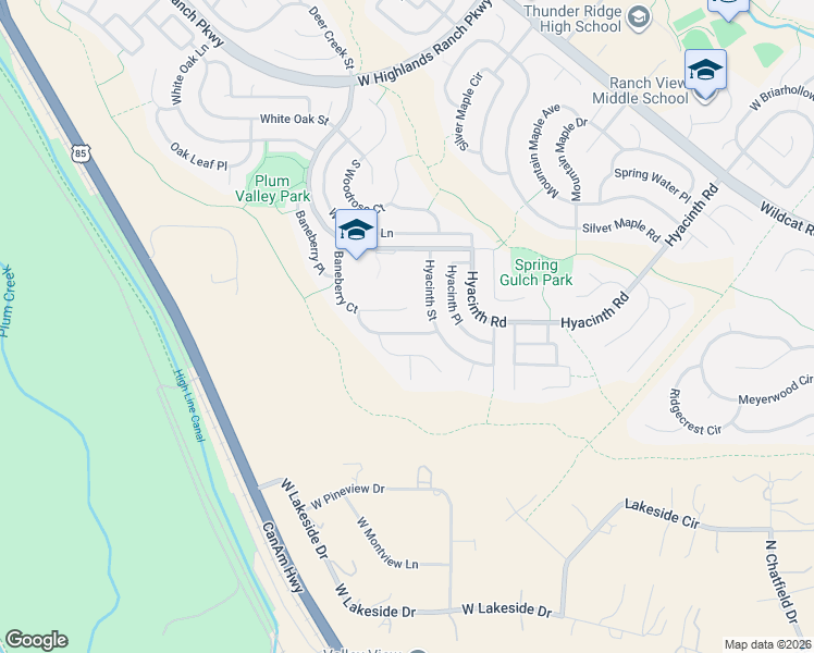 map of restaurants, bars, coffee shops, grocery stores, and more near 10481 Hyacinth Street in Littleton