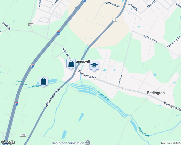 map of restaurants, bars, coffee shops, grocery stores, and more near 149 Bedington Road in Martinsburg