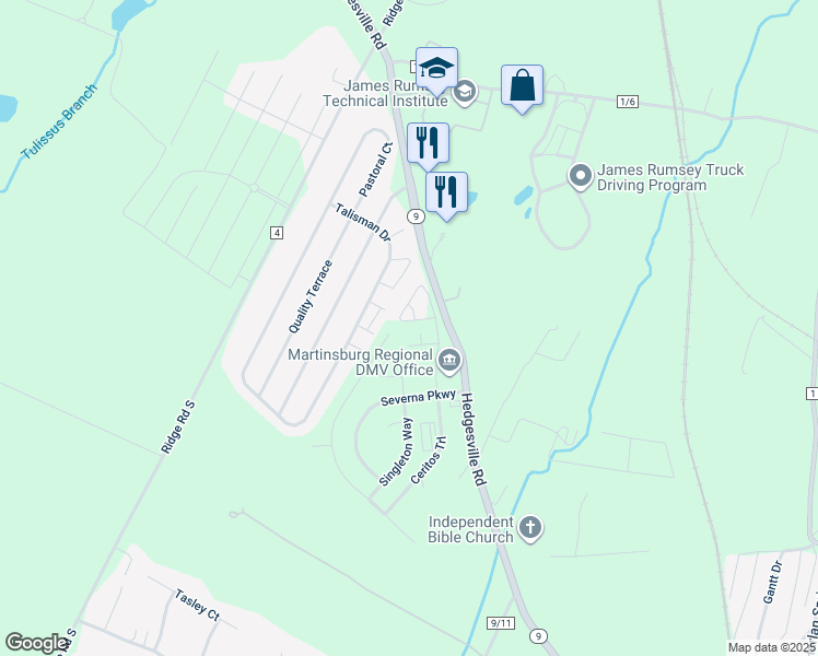 map of restaurants, bars, coffee shops, grocery stores, and more near 61 Sebago Place in Martinsburg