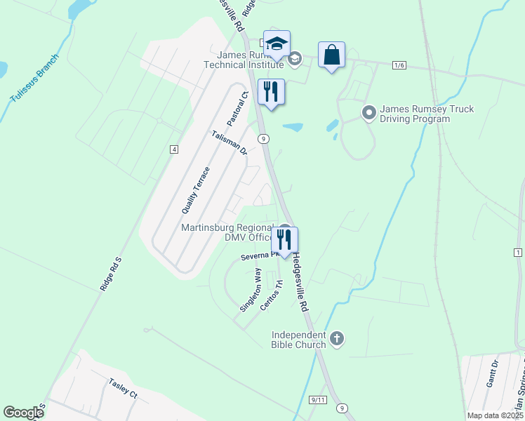 map of restaurants, bars, coffee shops, grocery stores, and more near 49 Sebago Place in Martinsburg