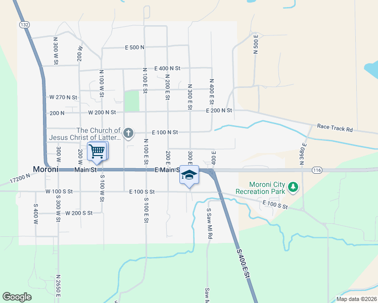 map of restaurants, bars, coffee shops, grocery stores, and more near 47 North 300 East in Moroni