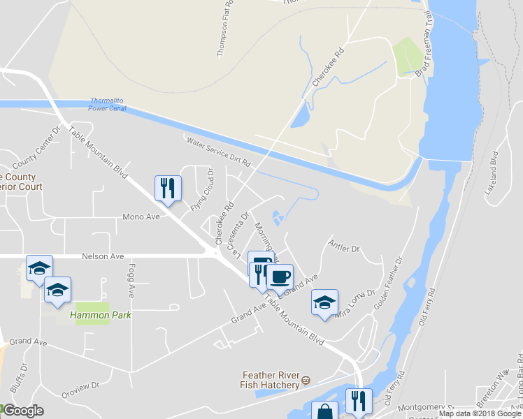 map of restaurants, bars, coffee shops, grocery stores, and more near 48 La Cresenta Drive in Oroville