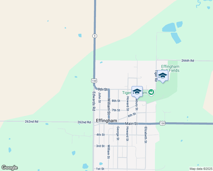 map of restaurants, bars, coffee shops, grocery stores, and more near 703-8825 9th St in Effingham