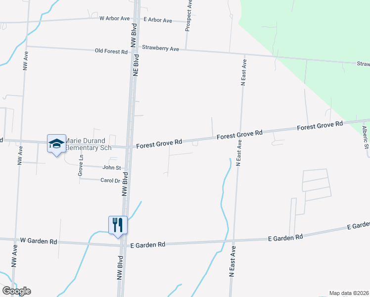 map of restaurants, bars, coffee shops, grocery stores, and more near 247 East Forest Grove Road in Vineland