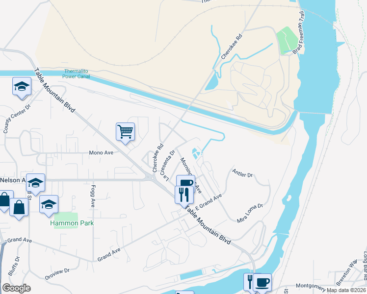 map of restaurants, bars, coffee shops, grocery stores, and more near 48 La Cresenta Drive in Oroville