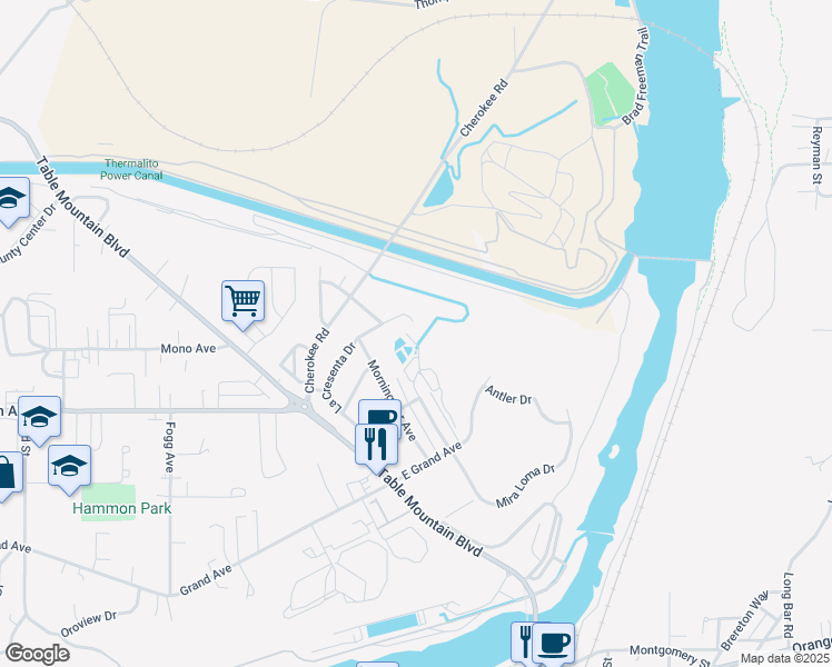 map of restaurants, bars, coffee shops, grocery stores, and more near 60 La Cresenta Drive in Oroville