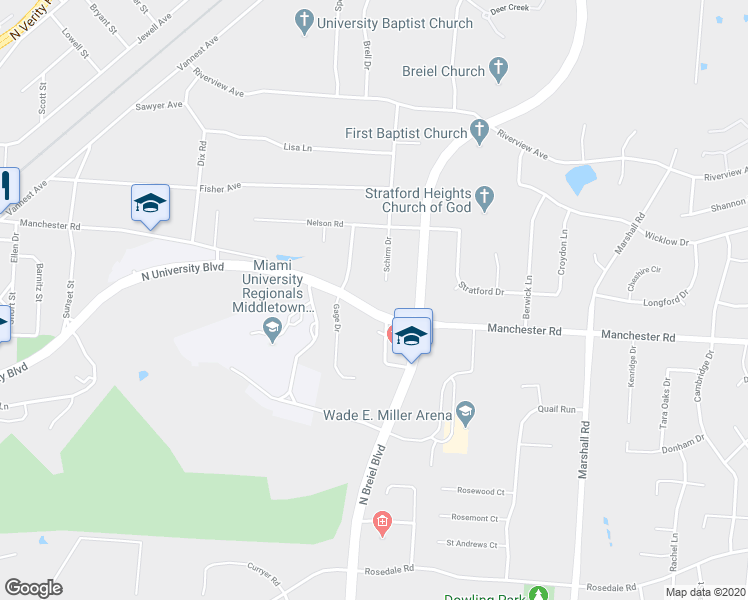 map of restaurants, bars, coffee shops, grocery stores, and more near 4313 North University Boulevard in Middletown