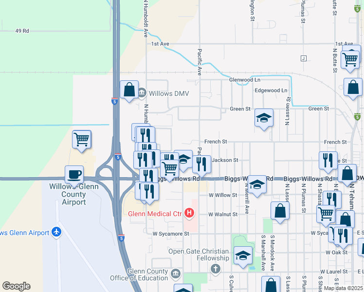 map of restaurants, bars, coffee shops, grocery stores, and more near 545/545 Pacific Avenue in Willows