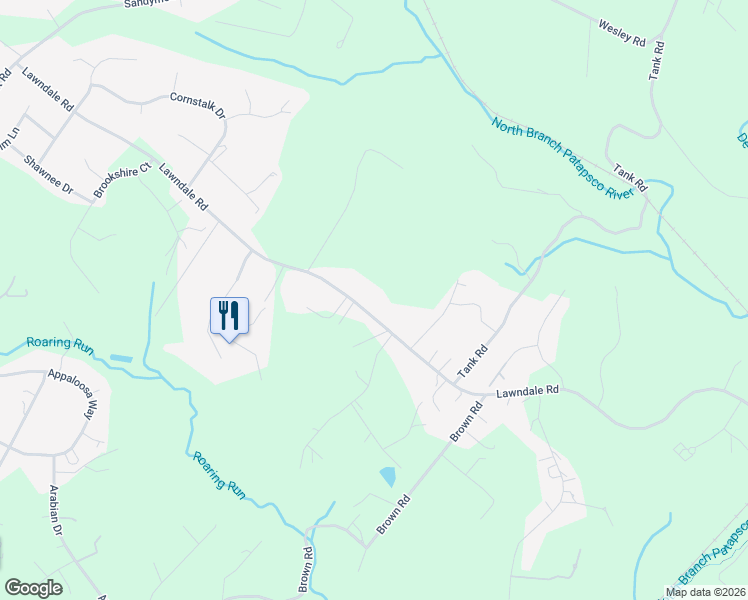 map of restaurants, bars, coffee shops, grocery stores, and more near 2842 Lawndale Road in Finksburg