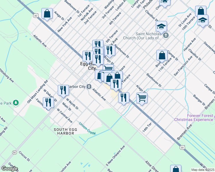 map of restaurants, bars, coffee shops, grocery stores, and more near 800 White Horse Pike in Egg Harbor City