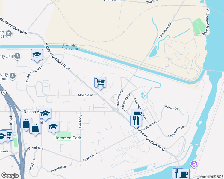 map of restaurants, bars, coffee shops, grocery stores, and more near 31 Flying Cloud Drive in Oroville