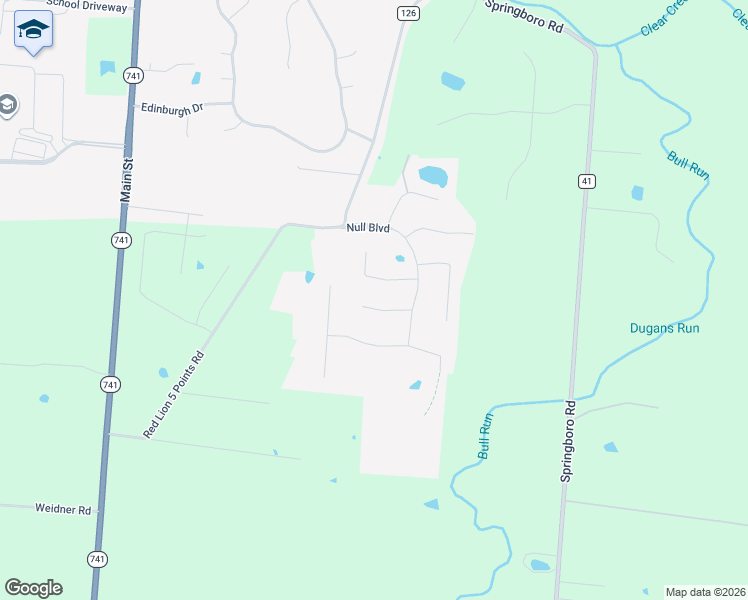 map of restaurants, bars, coffee shops, grocery stores, and more near 50 Martin Lane in Springboro