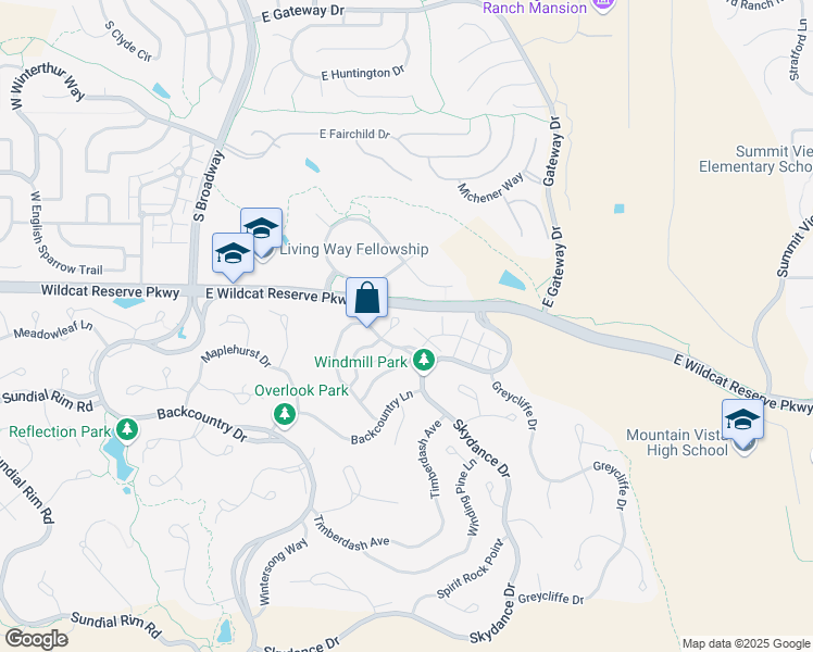 map of restaurants, bars, coffee shops, grocery stores, and more near 10426 Skyreach Way in Littleton