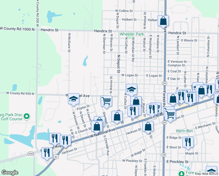 map of restaurants, bars, coffee shops, grocery stores, and more near 503 West Kruzan Street in Brazil