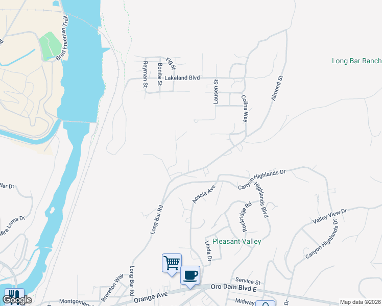 map of restaurants, bars, coffee shops, grocery stores, and more near 915 Long Bar Road in Oroville