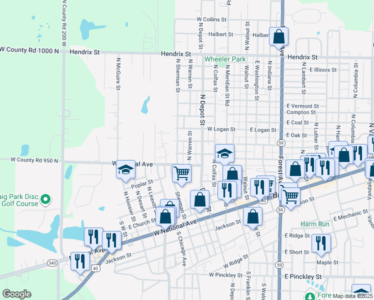 map of restaurants, bars, coffee shops, grocery stores, and more near 503 West Kruzan Street in Brazil