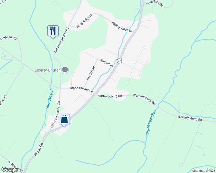 map of restaurants, bars, coffee shops, grocery stores, and more near 1693 Ridge Road in Westminster