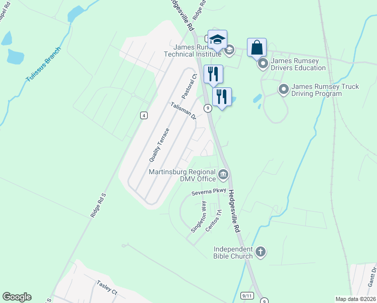 map of restaurants, bars, coffee shops, grocery stores, and more near 18 Quince Tree Dr in Martinsburg