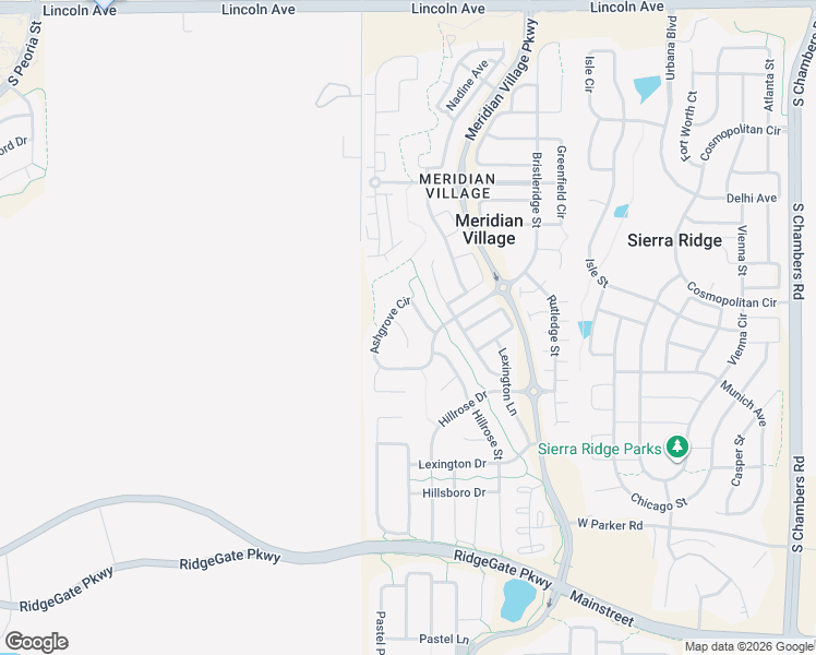map of restaurants, bars, coffee shops, grocery stores, and more near 10462 Ashgrove Way in Parker