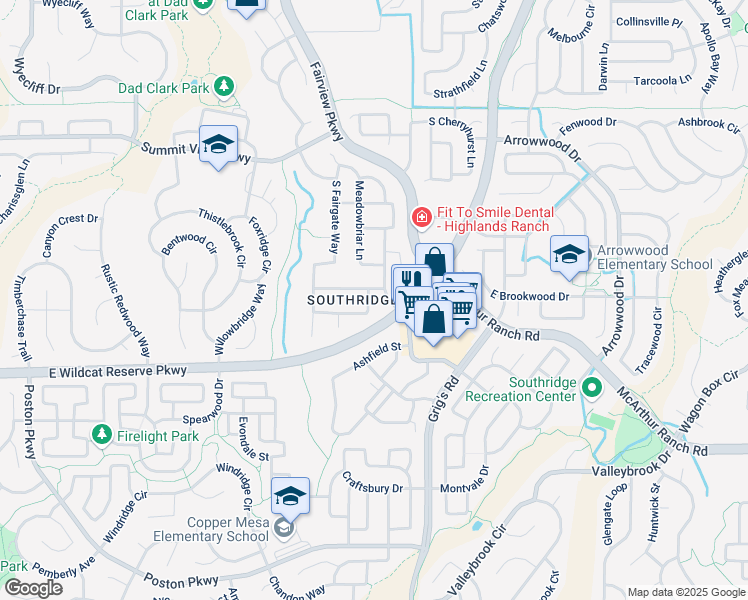 map of restaurants, bars, coffee shops, grocery stores, and more near 3811 Charterwood Circle in Littleton