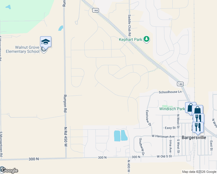 map of restaurants, bars, coffee shops, grocery stores, and more near 3626 Hayden Valley Drive in Bargersville