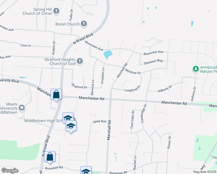 map of restaurants, bars, coffee shops, grocery stores, and more near 1514 Marshall Road in Middletown