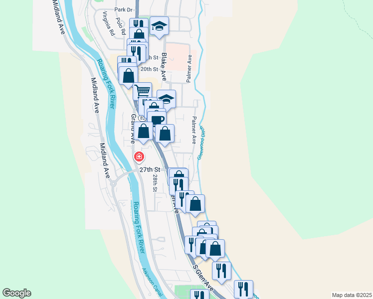 map of restaurants, bars, coffee shops, grocery stores, and more near 519 26th Street in Glenwood Springs