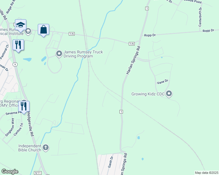 map of restaurants, bars, coffee shops, grocery stores, and more near 2199 Harlan Springs Road in Martinsburg