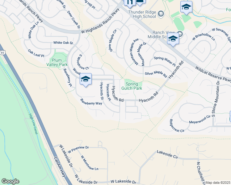 map of restaurants, bars, coffee shops, grocery stores, and more near 2325 West Hyacinth Road in Littleton