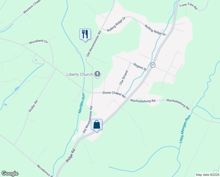 map of restaurants, bars, coffee shops, grocery stores, and more near 1805 Stone Chapel Road in Westminster