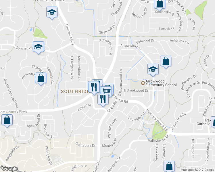 map of restaurants, bars, coffee shops, grocery stores, and more near 4192 East Brookwood Court in Littleton