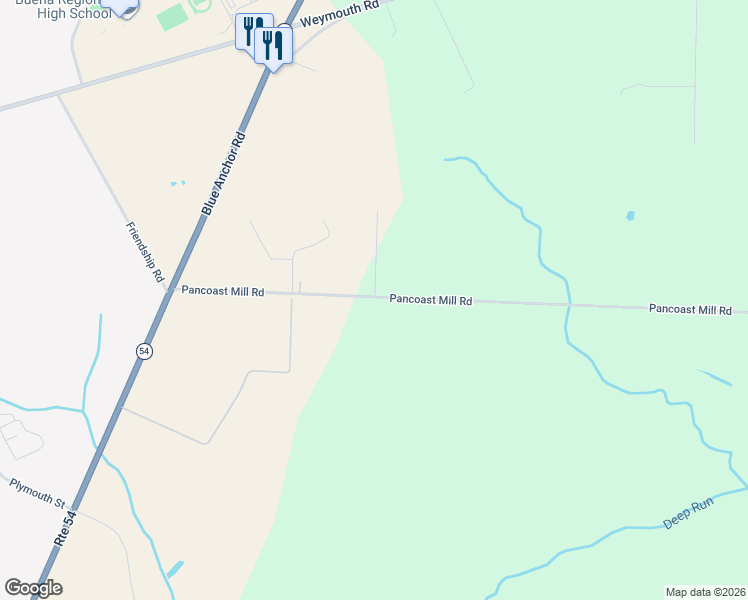map of restaurants, bars, coffee shops, grocery stores, and more near 157 Pancoast Mill Road in Buena