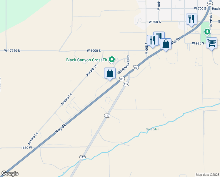 map of restaurants, bars, coffee shops, grocery stores, and more near Highway 89 in Mount Pleasant