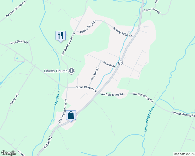 map of restaurants, bars, coffee shops, grocery stores, and more near 1635 The Strand in Westminster