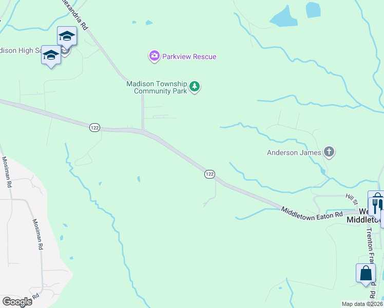 map of restaurants, bars, coffee shops, grocery stores, and more near 960 Middletown Eaton Road in Middletown