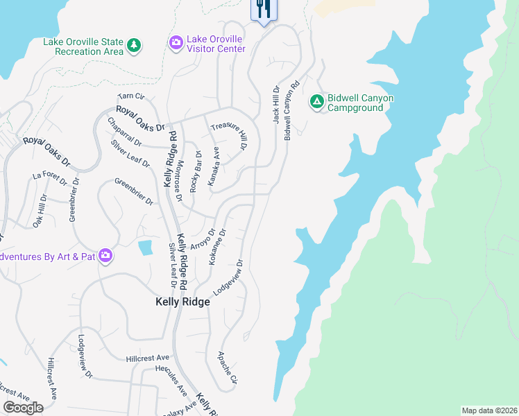 map of restaurants, bars, coffee shops, grocery stores, and more near 604 Lodgeview Drive in Oroville