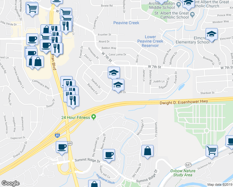 map of restaurants, bars, coffee shops, grocery stores, and more near 3195 Everett Drive in Reno