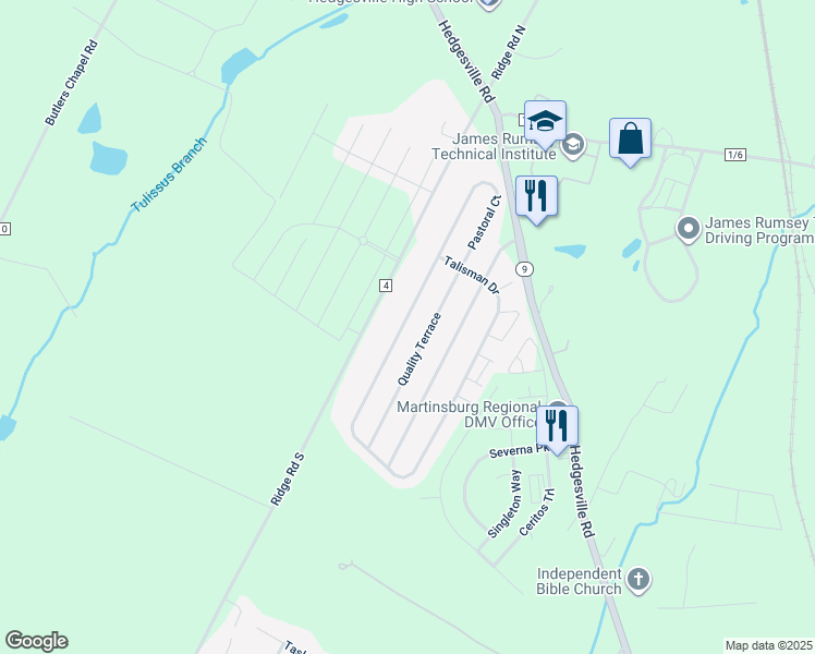 map of restaurants, bars, coffee shops, grocery stores, and more near 936 Talisman Drive in Martinsburg